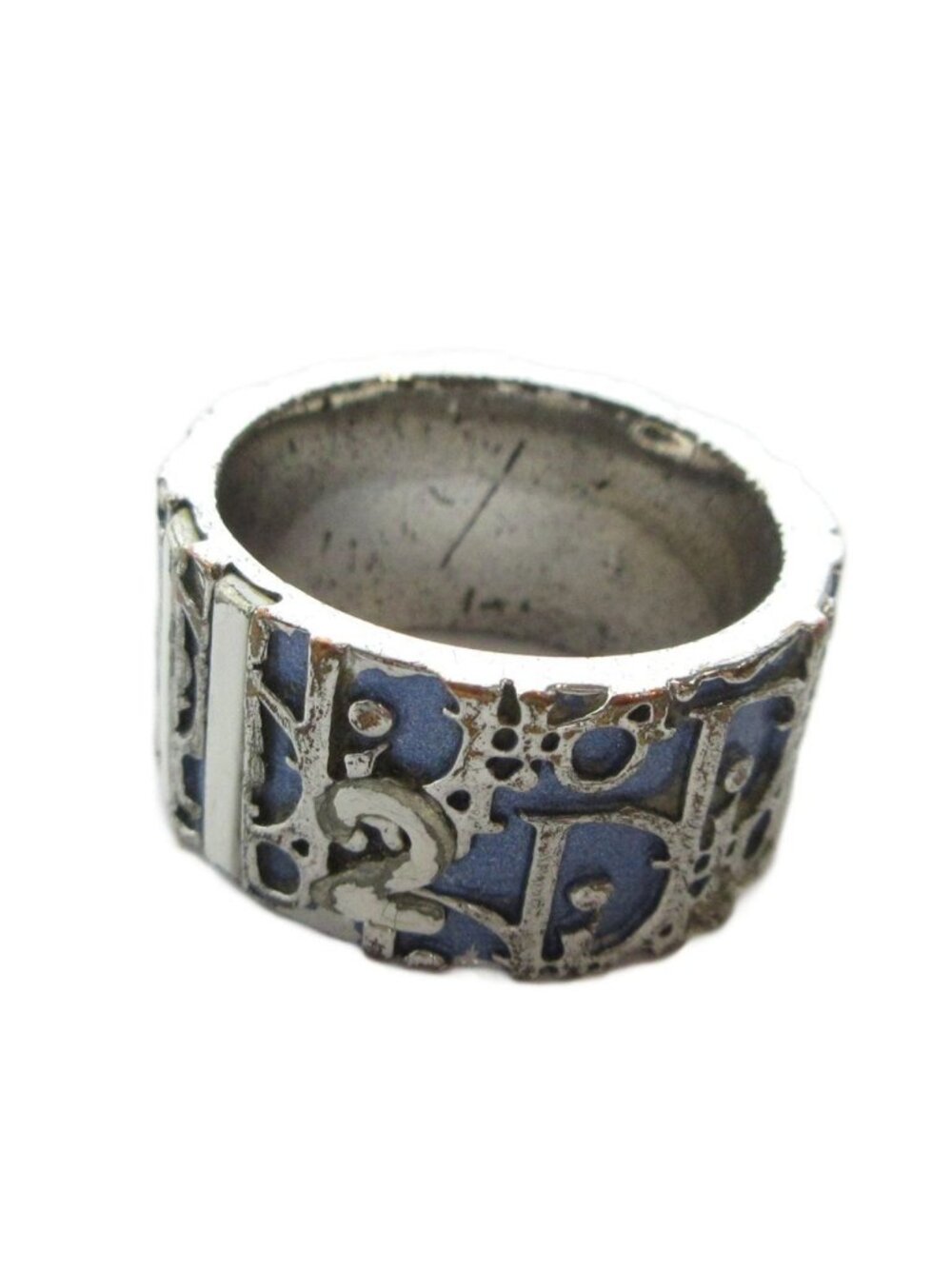 Dior Ring Logo Trotter Pattern Blue Silver